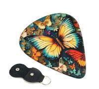Colorful Butterfly Embroidery Paintings Guitar Picks 6 Pcs, 0.96mm Thickness Celluloid Plectrum with Leather Picks Holder, Personalized Guitar Pick for Bass Electric Acoustic Guitars Lovers Gift