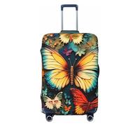 Colorful Butterfly Embroidery Paintings Luggage Cover for Suitcase Tsa Approved, Spandex Stretch Suitcase Protector Washable Baggage Covers Travel Luggage Sleeve Large Suit Case Cover Fit 18-32 Inch