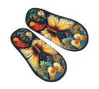 Colorful Butterfly Embroidery Paintings Slipper Warm Comfy Memory Foam House Shoes Fuzzy Winter Bedroom Slipper Slip-on House Slippers Cozy Indoor Outdoor Slippers - Trendy Gift for Women Men, Black