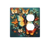 Colorful Butterfly Embroidery Paintings Wall Plates Decorative Light Switch Cover 2 Gang Outlet Covers Electrical Switchplate Thermoplastic Faceplate Cover for Decorator Device, Screws Included