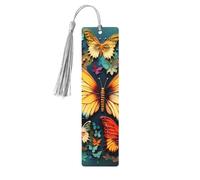 Colorful Butterfly Embroidery Paintings Wooden Bookmarks Handmade Double-Sided Printed Book Marks Page Markers with Gray Tassels Book Accessories Gift for Book Lovers Women Men