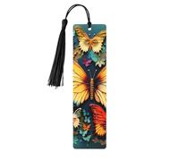 Colorful Butterfly Embroidery Paintings Wooden Bookmarks Handmade Double-Sided Printed Book Marks Page Markers with Black Tassels Book Accessories Gift for Book Lovers Women Men