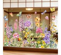 Colorful Butterfly Flower Static Cling Window Sticker for Living Room Bedroom Pink 60x30cm