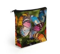 Colorful Butterfly Flowers Makeup Bag with Sturdy Zipper，Linen Material Storage Bag,Large Capacity And Multi-Purpose Cosmetic Bag for Daily Life, Travel, Outings, Business Trips And Other Occasions