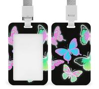 Colorful Butterfly Id Badge Holder Retractable Badge Holders Heavy Duty Plastic Id Card Holder with Lanyard Waterproof Name Tag Sleeve for Nurses, Teachers, Office Professionals