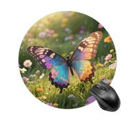 Colorful Butterfly Mouse Pad Round Laptop Mouse Mat Cute Computer Mousepad Keyboard Pad Non-Slip Desk Pads for Gaming Office Work Home