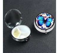 Colorful Butterfly Pill Box 3 Compartment Round Portable Pill Case for Pocket or Purse Pill Holder Weekly Pill Organizer Decorative Metal Medicine Vitamin Organizer Travel Gift