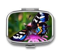Colorful Butterfly Pill Box Elegant Metal Pill Case with 2 Compartments, Slim Portable Medicine Organizer for Purse, Pocket, Travel