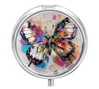 Colorful Butterfly Pill Case Box with 3 Compartment Medicine Vitamin Organizer for Purse Pocket 5x5cm