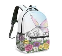 Colorful Butterfly Pink Flower Print Backpack Dreamy Whimsical Bubbles Nature Garden Design 16 Inch All-Over Printed Rucksack (04)