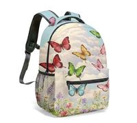 Colorful Butterfly Pink Flower Print Backpack Dreamy Whimsical Bubbles Nature Garden Design 16 Inch All-Over Printed Rucksack (02)