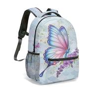 Colorful Butterfly Pink Flower Print Backpack Dreamy Whimsical Bubbles Nature Garden Design 16 Inch All-Over Printed Rucksack (05)