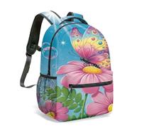 Colorful Butterfly Pink Flower Print Backpack Dreamy Whimsical Bubbles Nature Garden Design 16 Inch All-Over Printed Rucksack (01)