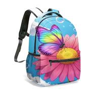 Colorful Butterfly Pink Flower Print Backpack Dreamy Whimsical Bubbles Nature Garden Design 16 Inch All-Over Printed Rucksack (03)