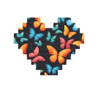 Colorful Butterfly Print 3D Jigsaw Art Brick Puzzle Heart-Shaped Desk Decor Building Blocks 30 pieces DIY Gift