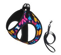 Colorful Butterfly Print Harness Leash Set For Cat Dog, Reflective Adjustable Escape-Proof Vest Lead With Soft Breathable Mesh, For Small Pets And Kitten Puppy
