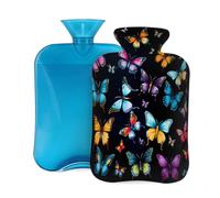 Colorful Butterfly Print Hot Water Bottle with Cover, 2L PVC Hot Water Bag with Soft Cover, Reusable Heating Pad for Pain Relief Warm Hands Waist Abdomen Feet & Bed