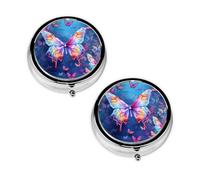 Colorful Butterfly Print Pill Box 3 Compartment Medicine Pill Case,Portable for Pocket Or Purse Pill Organizer Decorative Metal Medicine Vitamin Organizer Unique Gift