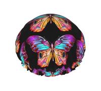 Colorful Butterfly Print Premium Double Layer Shower Cap For Women With Reusable Shower Cap For Hair - Waterproof Plastic Cap - Shower Caps For Long, Short And Curly Hairs