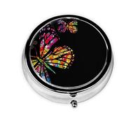 Colorful Butterfly Print Round Pill Organizer 3 Compartment Pill Box Portable Medicine Pill Case for Outdoor Travel