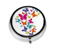 Colorful Butterfly Print Round Pill Organizer 3 Compartment Pill Box Portable Medicine Pill Case for Outdoor Travel