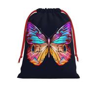 Colorful Butterfly Print Santa Sack Drawstring Bags For Presents, Reusable Plush Holiday Fabric Gift Bags- L Size