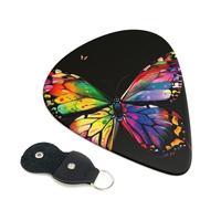 colorful butterfly Printed Guitar Picks, 6 Pack with Leather Keychain Pick Holder - 0.46mm, 0.71mm, 0.96mm Assorted Thickness for Acoustic Ukulele, Electric Guitar, Acoustic Guitar, Bass