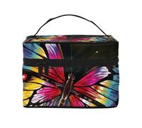 Colorful Butterfly Printed Travel Makeup Bag Spacious Portable Cosmetic Organiser with Handle, Large Capacity Toiletry Bag, Gift for Women Girls