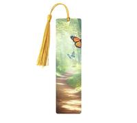 Colorful Butterfly Red Mushroom Forest Unique Double-Sided Artwork Printed Wooden Bookmarks, Artistic Book Accessories Birthday Presents for Men Women Presents for Book Lovers