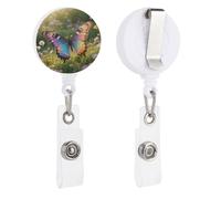 Colorful Butterfly Retractable Badge Reel - Personalized ID Name Badge Holder with Lanyard Cute Badges Reel Holder Round Nurse Doctor Name Tag Badges Clip for Work
