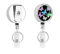 Colorful Butterfly Retractable Work Badge Holder Keychain Badge Reel 24.4" Cord & 360° Swivel Alligator Clip Heavy Duty Id Name Tag Holder for Nurses Doctors Teachers Office Workers