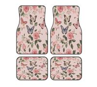 Colorful Butterfly Rose Pattern Car Floor Mats Set of 4