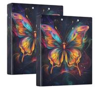 Colorful Butterfly Round Ring Binder with Clipboard and Pockets