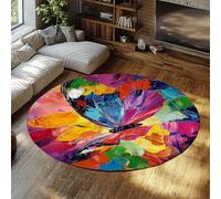 Colorful Butterfly Round Rug 80cm Abstract Multicolored Wing Illustration Large Circle Carpet Cute Aesthetic Room Decor for Home Office Reading Nook Balcony Washable Stain Resistant Floor Mat