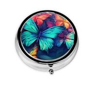 Colorful Butterfly Small Pill Box 3 Compartment Portable Pill Box for Purse Pocket Fantasy Mini Medicine Organiser for Daily Vitamin Fish Oil Storage
