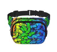 Colorful Butterfly Square Double-Layer Waist Bag Mini Adjustable Waist Belt Bag Exercise Running Travel Hiking, Black, One Size