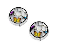 (Colorful Butterfly Stone) Round Pill Box with 3 Compartment Small Pill Organizer Portable Pill Case Vitamin Containers, Travel Essentials 4.6x4.6x1.8 cm