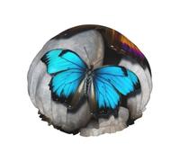Colorful Butterfly Stone Shower Caps for Women Reusable Waterproof Shower Bonnet Large Elastic Bath Caps Double Layers Bathing Hair Caps Designed for all Hair Lengths with PEVA Lining