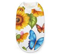 Colorful Butterfly Sunflowers Dog And Cat Clothes Pet Summer Sleeveless T Shirt Basic Vest L