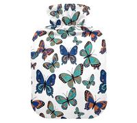 Colorful Butterfly White Hot Water Bottle with Soft Cover Bed Hand Feet Warmer Winter Gift Hot Water Bag for Hot and Cold Compress Small