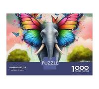 Colorful Butterfly Wing Elephant 1000 Piece Jigsaw Puzzle Paper for Adults Unique Artistic Animal Scene Relaxation Home Decor Gift Focus Family 52x38cm/1000pcs
