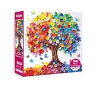 Colorful Button Art Tree Puzzles for Adults 1000 Pieces Nature, Beautiful Rainbow Butterfly Challenging Jigsaw Puzzles, Pretty Spring Landscape Fantasy Puzzle