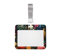 Colorful Cactus Pattern ID Badge Holder with Lanyard ID Card Holders Waterproof Plastic Name Card Case Sliding ID Protector Pouch Name Tag Holders for Office Work Business