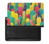 Colorful Cactus Pattern Passport Holder Passport Cover Protector Essentials with Credit Card Slots for Women Men