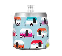 Colorful Camper Caravan Retro Stainless Steel Cigar Ashtray with Lid for Home Indoor Car Office Smokeless Decorative Outdoor Ashtray or Home Garden Decor