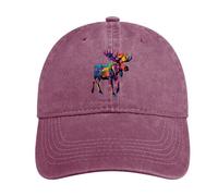 Colorful Canadian Moose Abstract Paint Wildlife Baseball Cap for Men Women Adjustable Denim Cap Trucker Hat Wine Red-style