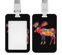 Colorful Canadian Moose Funny ID Badge Holder with Lanyard Name Card Holders for Work Nurse Teacher