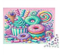 Colorful Candy Assortment 1000pc DIY Jigsaw Puzzle for Puzzle Hobbyists Sturdy Cardboard Candy Donut Wall Decor Home Decoration Wall Display Mental Puzzle Game 70x50cm/1000pcs
