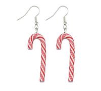 Colorful Candy Cane Earrings Fashionable Christmas Clay Trendy Ear Jewelry Crutches Christmas Candy Cane Earrings, フリーサイズ