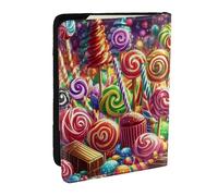 Colorful Candy Country with Lollipops, Chocolate Printed Passport Holder,Travel Pu Leather Passport Cover Case Organiser for Men Women,6.5 Inch